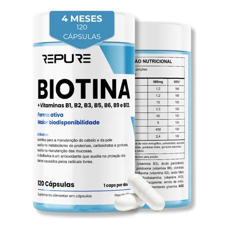 Biotina 45mcg Cabelo E Unhas 100% Pura - Repure Nutrition 120 Cápsulas (4 Meses)