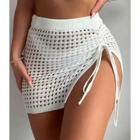 Saída De Praia Curta Fenda Tricot Verão Moda Feminina