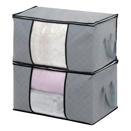 2 Sacos De Armazenamento Edredom Roupas Organizador Kit2 Cinza-escuro