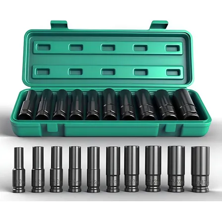 Jogo Soquete Longo Sextavado Impacto 1/2 8 A 24 Mm 10pcs Verde