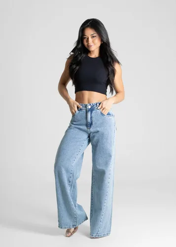 Jeans Sawary Feminino Índigo Algodão Wide Leg 281044