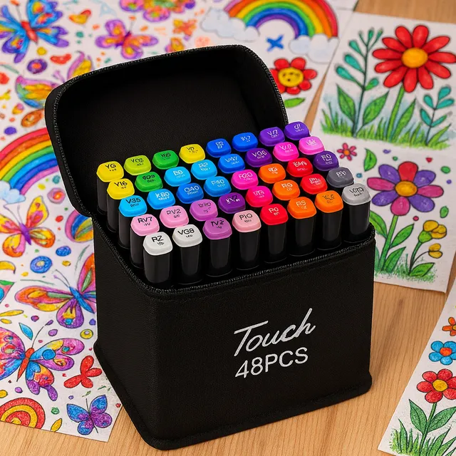 Kit Canetas Conjunto Marcador Estojo Canetinhas Coloridas 48 Cores Ponta Dupla [96 Pontas]