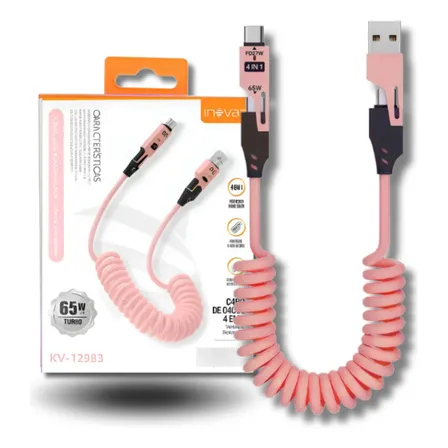 Cabo De Dados Carregamento 4 Em 1 Pd 65w 1,5m Para Iphone Rosa