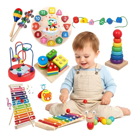 Kit 9 Brinquedos Montessori Educativo Pedagogico De Madeira
