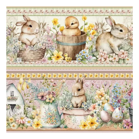 Tecido De Algodão Tricoline Digital Barrado Páscoa 55x150cm