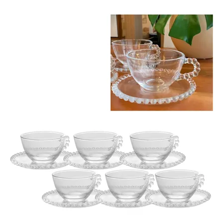 Jogo P/ Servir Café Chá Borda Perola Bolinhas Pearl Wolff Mesa Posta 12 Pçs Xicaras E Pires Redondo