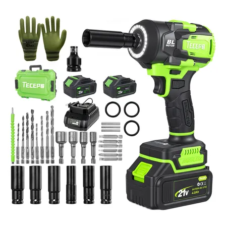 Chave De Impacto 600n.m Sem Escova Tecepo Com 2 Baterias 4ah Verde-limão 127/220v 60hz