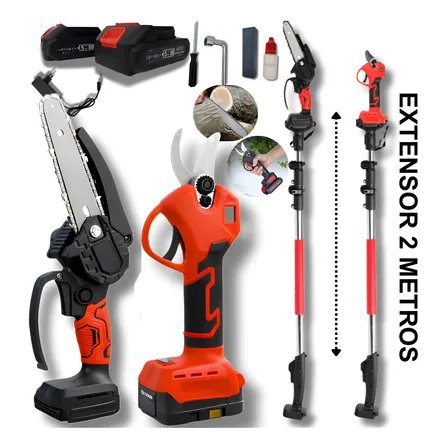 Kit Motoserra +tesoura Elétrica De Poda +extensor 2,5 Metros