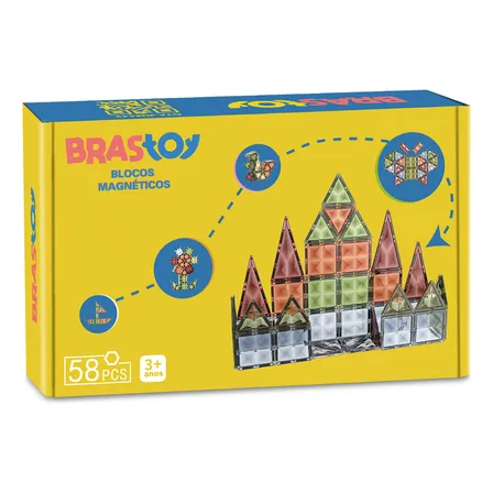 Brastoy Blocos De Montar Magnéticos De Construção 58 Peças 58 Magnéticos