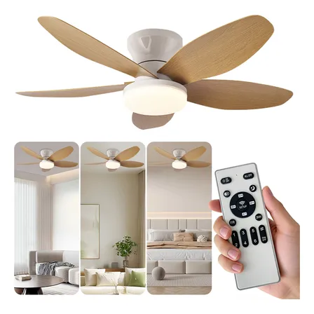 Ventilador De Teto Silencioso Com Luz Controle Remoto 5 Pás 88 Cm 60/50 Branco 110-220v Wood Grain Color Abs 5