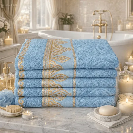 Jogo 5 Toalha Banhão Alta Absorção Gigante 100% Algodão Azul Celeste