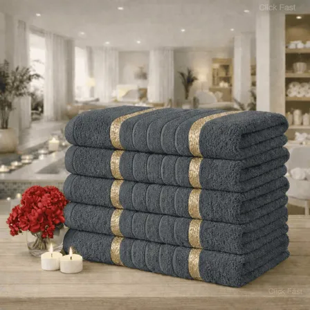 Jogo 5 Toalha Banho 100% Algodão Alta Absorção Duravel Macia Cinza-escuro