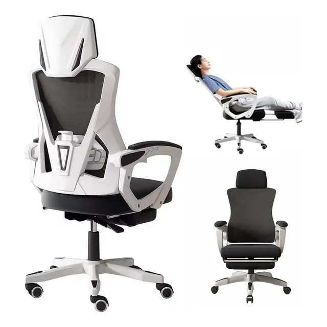 Cadeira Escritório Ergonômica Mesh - Ajuste Lombar Premium Branco Tela Mesh Com Apoio Para Pés Confortável