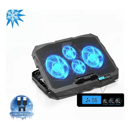 Base Suporte Notebook Refrigerada Cooler Led Azul Silenciosa Preto Azul