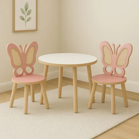 Conjunto Mesa Infantil Redonda Com 2 Cadeiras Borboleta