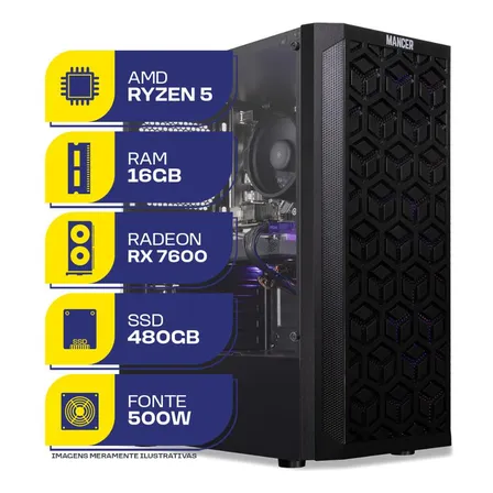 Pc Gamer Mcl, Ryzen 5 5500, Rx 7600, 16gb Ddr4, Ssd 480gb 480 Gb 16 Gb Rx 7600 8gb