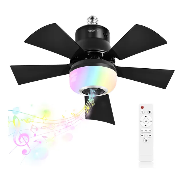 Shawty Lâmpada Ventilador Bluetooth Som Luz 40cm 40w Preto