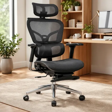 Cadeira Escritório Ergonômica Mesh Com Suporte Lombar E Pés