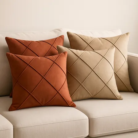 04 Capas Almofada 45x45 Suede Luxo Drapeadas Sofá Sala