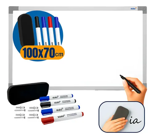 Quadro Branco 100x70 Stalo Lousa Com Apagador E 4 Canetas Branco