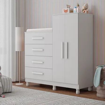 Cômoda Roupeiro Bebê Com Colchão Trocador Macio Impermeável Branco