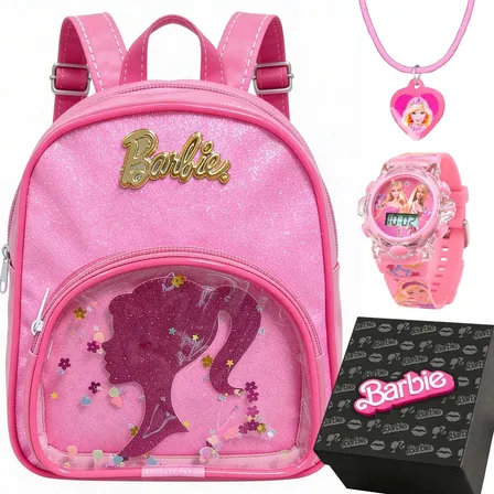 Relogio Infantil Barbie Menina Digital Colar + Bolsa + Caixa Rosa-chiclete