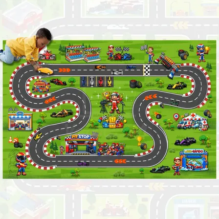 Pista Fórmula 1 Carrinho Tapete Colorido 1mt Lona Resistente