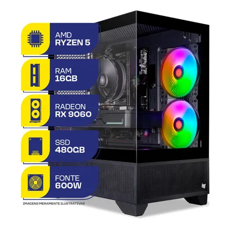 Pc Gamer Mcl, Ryzen 5 5500, Rx 9060 Xt, 16gb Ddr4, Ssd 480gb 480 Gb 16 Gb Rx 9060 Xt 8gb