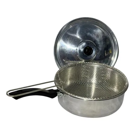 Fritadeira Manual Fogão Alumínio Grosso Cesto Salgadinhos Prateado 0