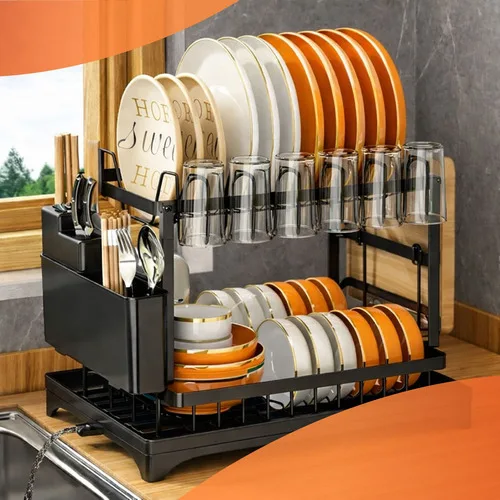 Escorredor De Louça Inox Porta Pratos Talheres Copos Preto Preto