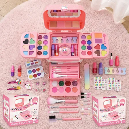 Kit Maquiagem Infantil Seguro Lavável Maleta Beleza Meninas