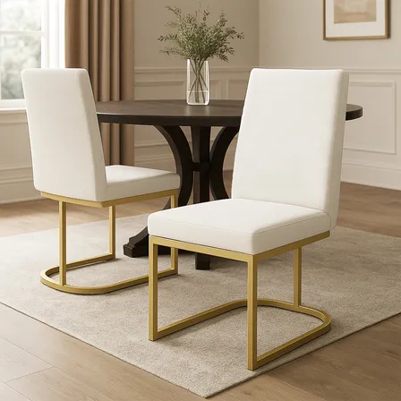 Kit 2 Poltronas Cadeira De Jantar Base Ferro Marriê 02 Linho