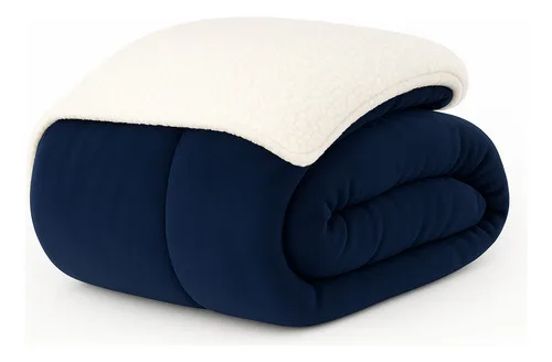 Coberdrom Fleece Solteiro Unisex Sherpa Grosso Azul-marinho