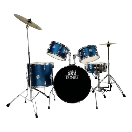Bateria Acústica Completa Konig Bumbo 20 + Pratos E Banco Azul
