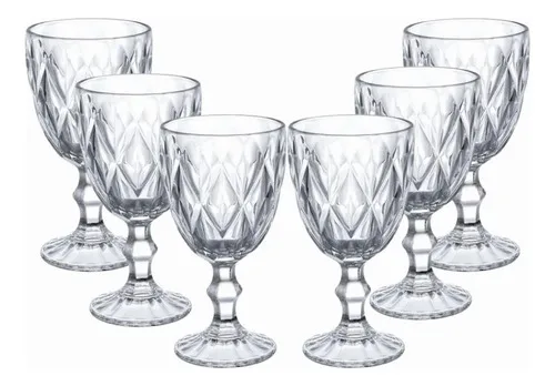 Jogo 6 Taças Vidro Grosso Diamond 330ml Luxo Transparente
