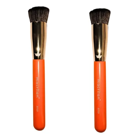 Pincel Bt03 Kabuki Para Base Macrilan Beauty Tools Combo 2 Laranja