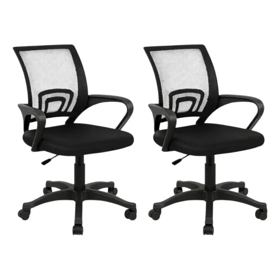 Kit 2 Cadeira Escritório Giratória Ergonomica Estofada Preta