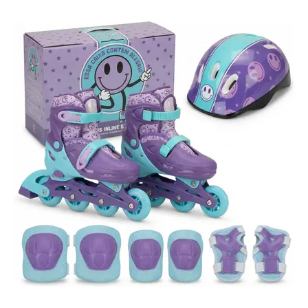Patins Infantil 2 Em 1 Ajustável Inline Triline Kit Proteção
