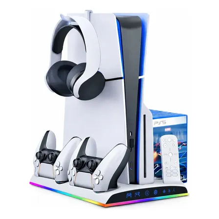 Base Cooler Carregador Para Ps5 Slim Fat Suporte Controles Branco