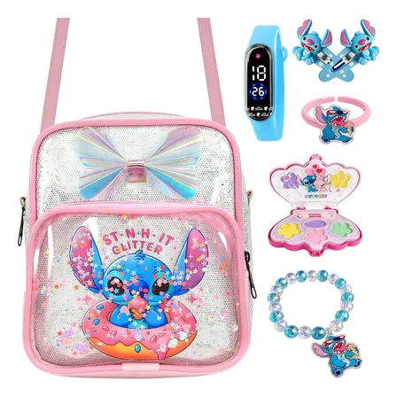 Relógio Infantil Menina Digital Led Kit 6em1 Bolsa Maquiagem Rosa-chiclete