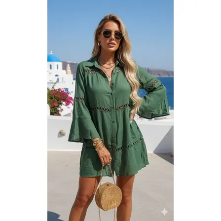 Saída De Praia Algodão Linho Camisão Boho Chique Temos Plus