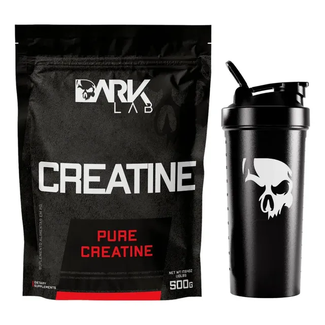 Creatina Pura Sem Sabor 500g + Coqueteleira Shaker 700ml Preto Dark Lab