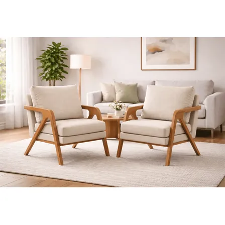 Puff Pufe Kit 2 Poltrona Decorativa Mona Luxo Linho Madeira