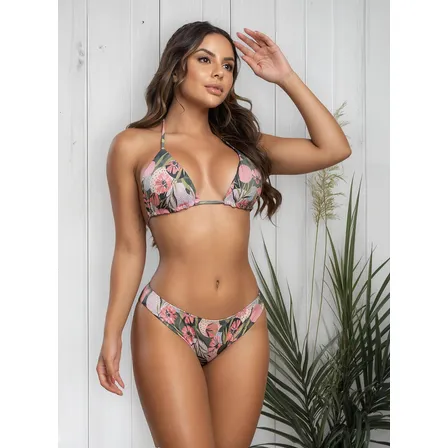 Biquíni Cortininha Calcinha Comum Estampa Digital Moda Praia