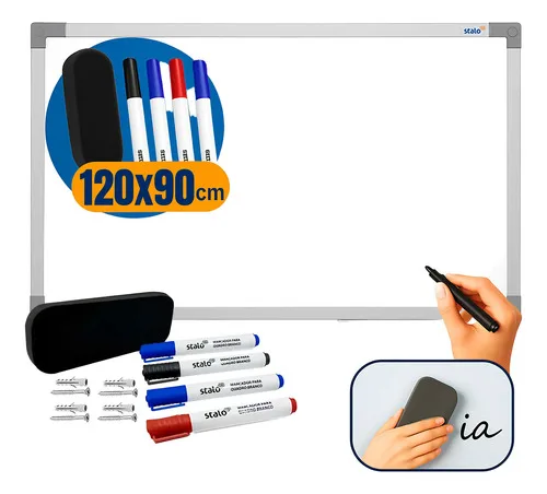 Quadro Branco 120x90 Stalo Lousa Com Apagador E 4 Canetas Branco