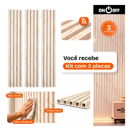 Kit 3 Painel Ripado Wpc 97cm ( Total 2,90m ) Decor Parede