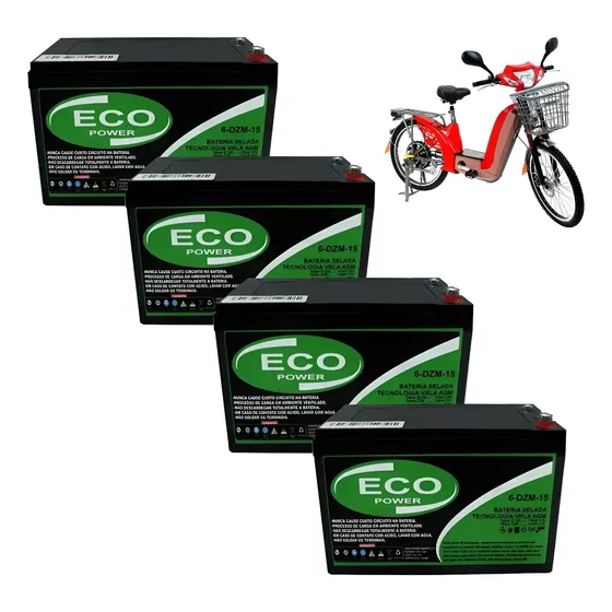 Kit 4 Bateria Para Bicicleta Elétrica Eco Power 12v 15ah