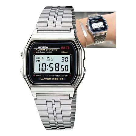 Relogio Casio Vintage Unissex Prata A159wa-n1df-sc Prateado Preto