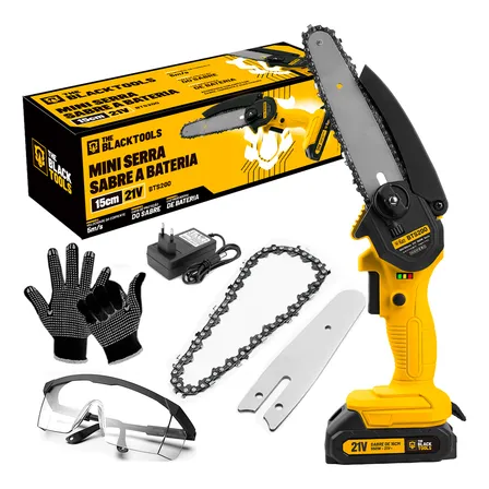 Kit Mini Motosserra Elétrica 21v 110v 220v C/ Luva E Óculos Amarelo 127/220v 50/60hz