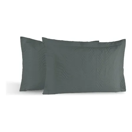 Kit 02 Portas Travesseiro 80x60 Percal Algodão Toque Macio Grafite Liso Matelado Desenho Ondas